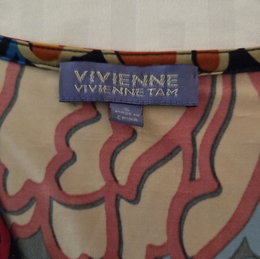 Vivienne Vivienne Tam Faux Wrap Midi Dress Size Small Blue Yellow - Picture 2 of 5